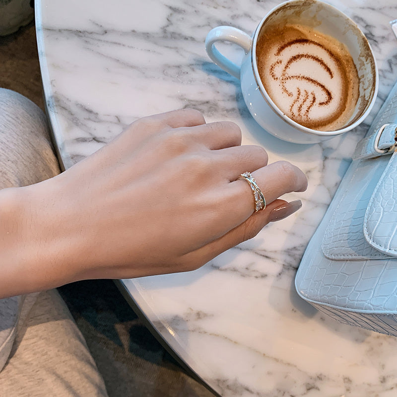 Womens Ring Having Golden Flower Plus Zircon Elegant Alloy Silver Gold Plated Japanese Korean Fashionable Ring