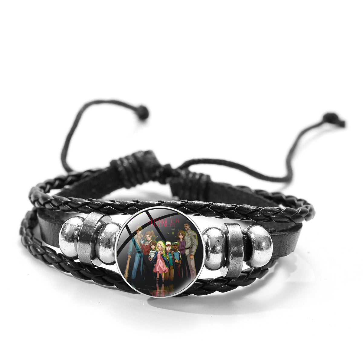 Unisex Woven Leather Bracelet Multilayer Alloy Gemstone Inlay Geometric Pattern Retro Style Gift Ready For Men Women