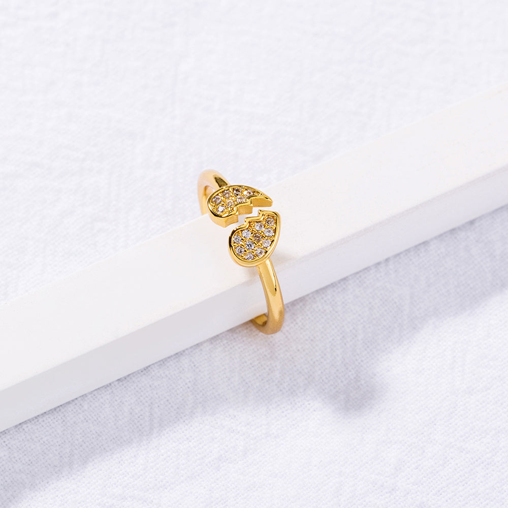 Adjustable Brass Gold Plated Couple Ring With Heart Zircon