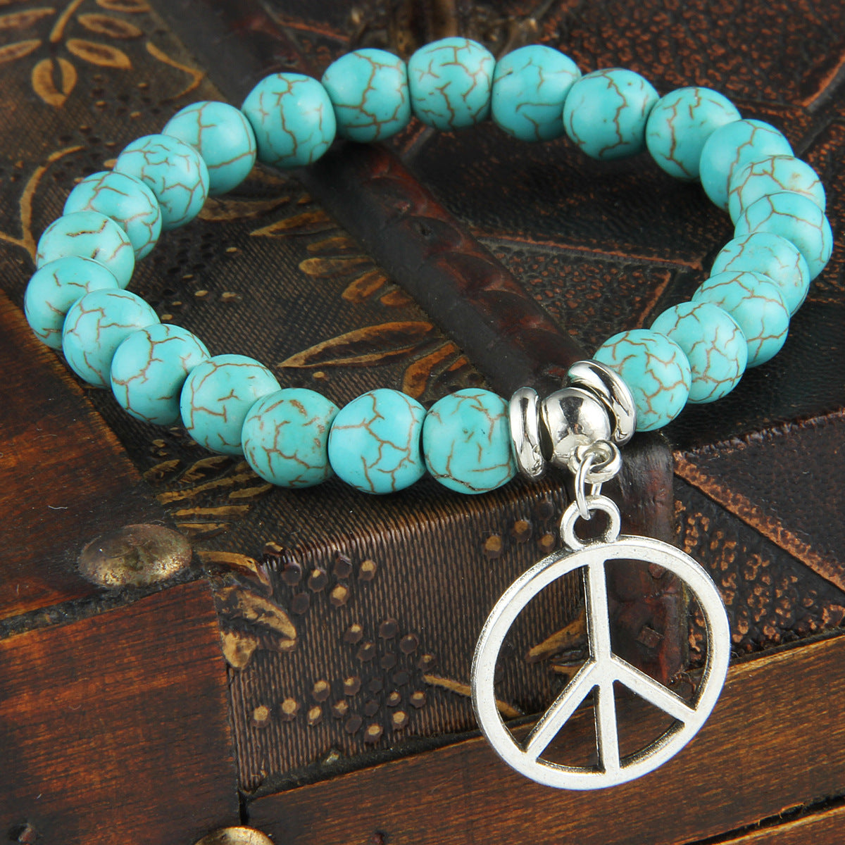 Adjustable Turquoise Beaded Bracelet With Pendant For Women