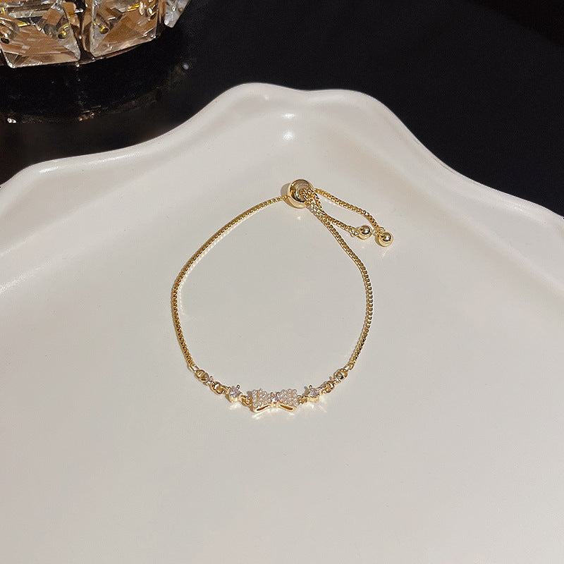 Womens Copper Bracelet With Zircon Flower Pearl Elegant Electroplated Bracelet Affordable Jewelry Gift For Her