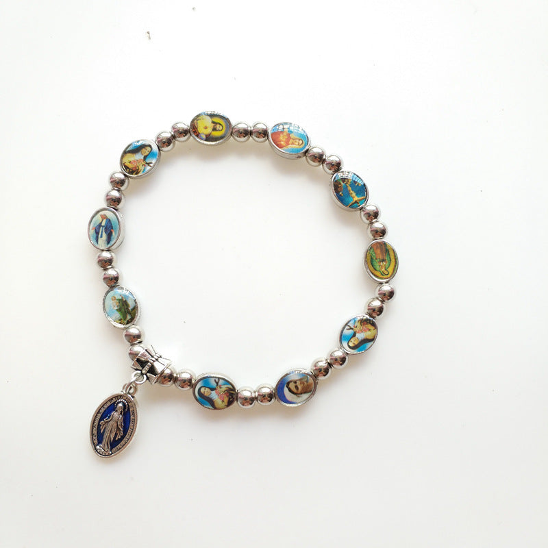 Beaded Cross Bracelet Stretchable Alloy Beads Religious Jewelry for Men and Women Christian Style Classic Look