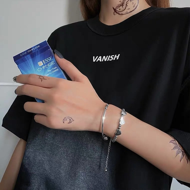 Peach Heart Charm Bracelet Dainty Alloy Chain Adjustable Length Silver Jewelry Gift For Girls With Silver Tone