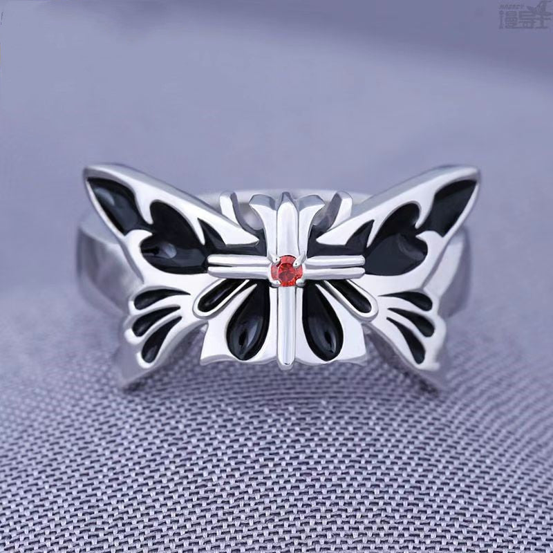 Womens Flower Ring with Butterfly Fresh Sweet Copper Adjustable Ring Six Flower Ring Anime Ring Womens Fashion Ring and Beautiful Appearance Ring Jewelry