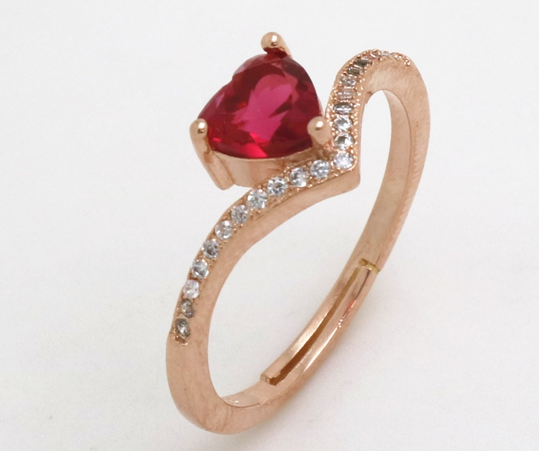Heart Cut Red Garnet Ring With Copper Band Platinum Inlay