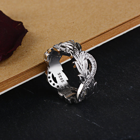 Womens Flower Vine Diamond Inlaid Sterling Silver Gemstone Cocktail Ring European American Design Jewelry Chic