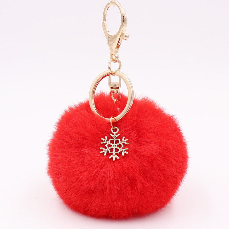 Plush Snowflake Keychain Winter Holiday Decoration Bag Pendant Alloy Keyring Fluffy Snow Ball Charm Gift Ideas