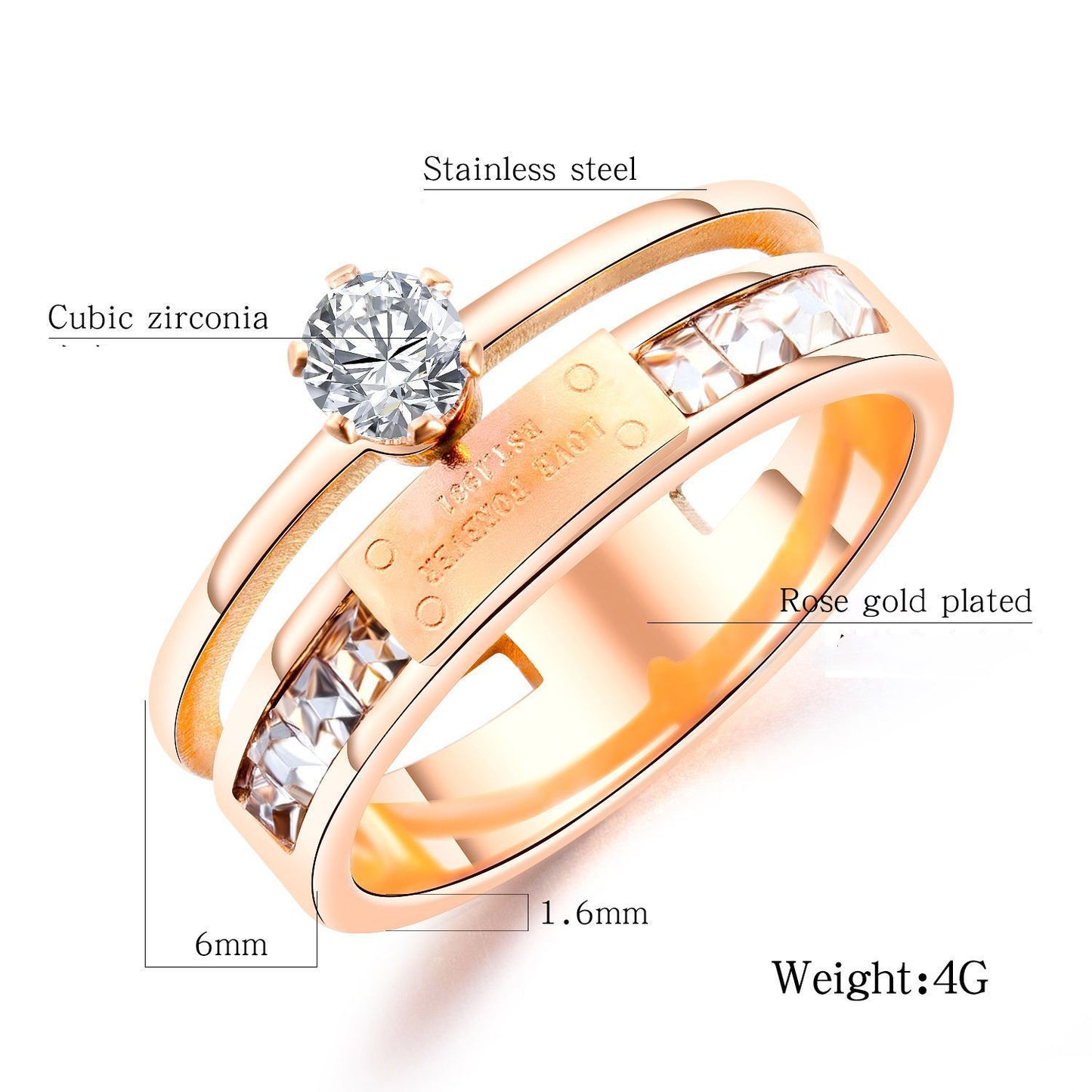 Crown Design Titanium Steel Ring Rose Gold Diamond Accent Promise Ring For Everyday Wear And Occasions Special