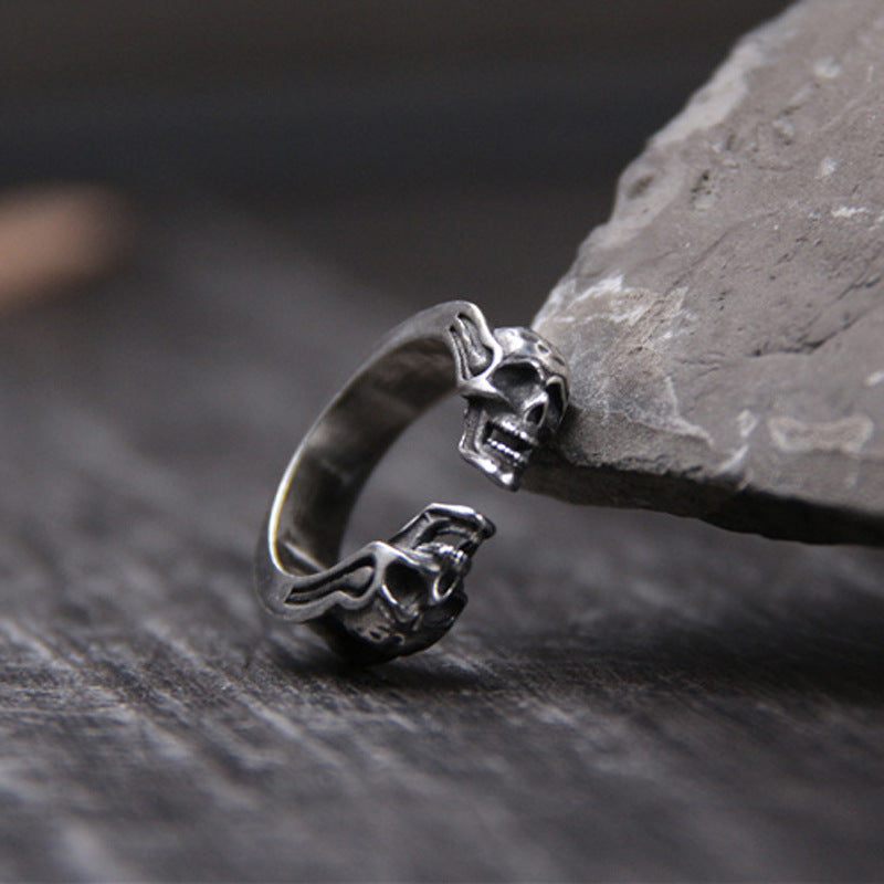 Unisex Skull Ring Adjustable Opening Carved Copper Ring For Men And Women Skull Design Ring Copper Electroplate