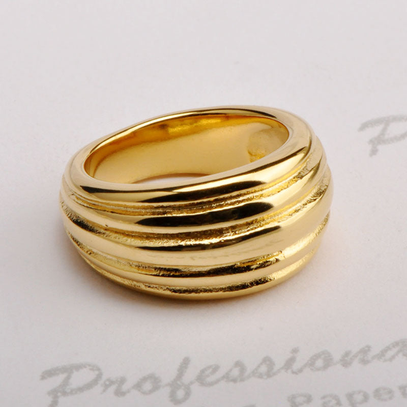 Womens 18K Gold Plated Titanium Steel Ring Floral Design Threaded Detail For Everyday Wear Everyday Shine Soft