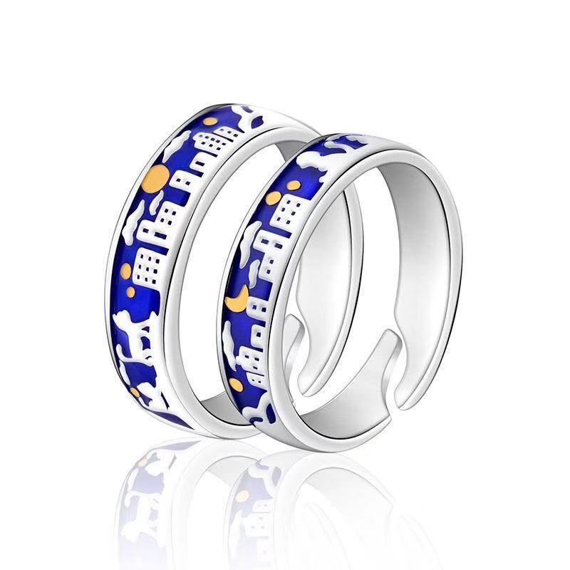 Couple Rings Men Womens Animal Sign Design Copper Plated Jewelry Gift Durable Anniversary Ring Set For Couples