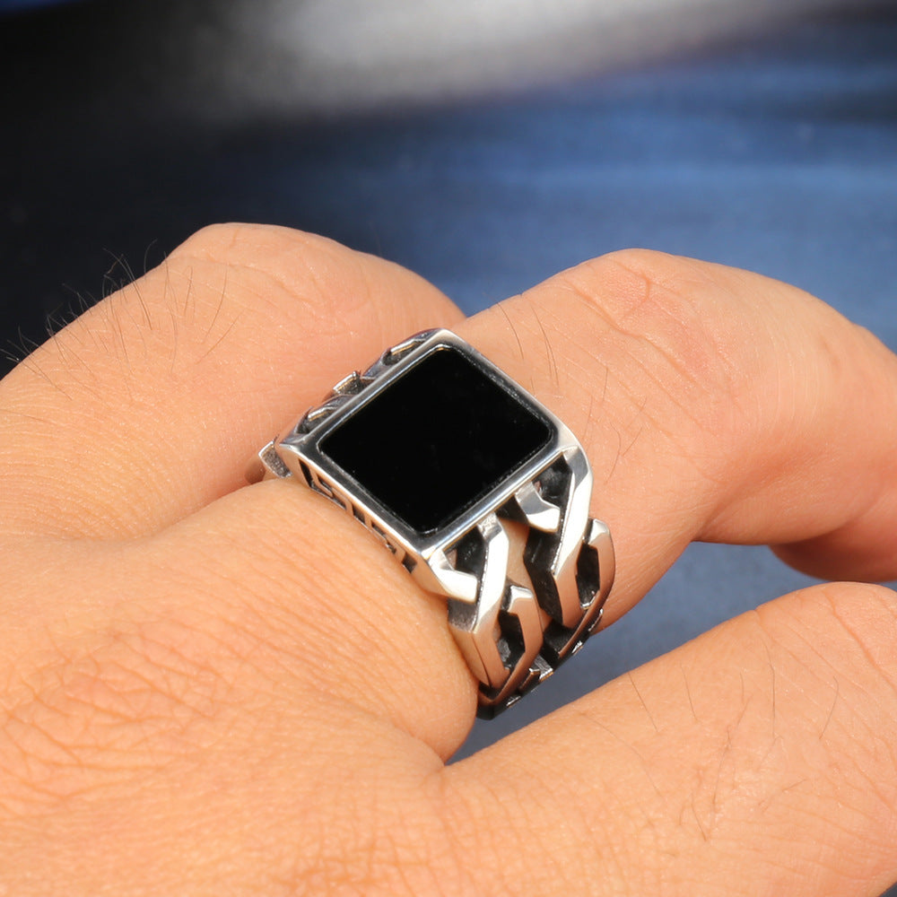 Men's Black Epoxy Ring Titanium Steel Band Punk Geometric Rings for Men Fashion Jewelry Steel Rings Statement Rings Party Rings