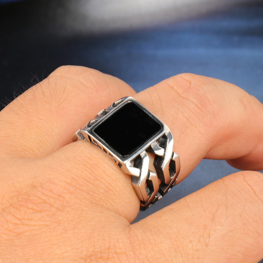 Men's Black Epoxy Ring Titanium Steel Band Punk Geometric Rings for Men Fashion Jewelry Steel Rings Statement Rings Party Rings