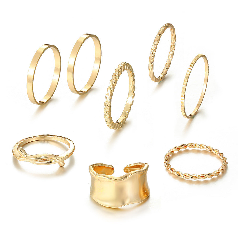 Womens Rings Set 8 Piece Heart Shaped Alloy Rings and Geometric Plain Circle Design for Daily Casual Wear Chic