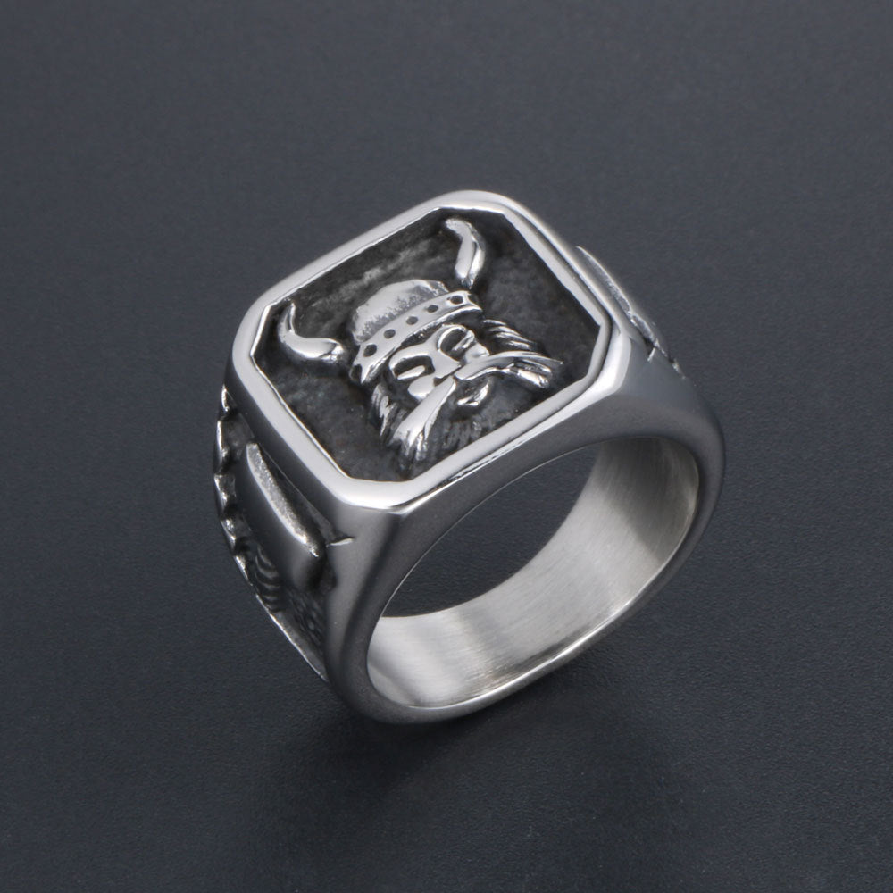 Mens Viking Ring Silver Tone Electroplated Alloy Geometric Design Fashion Ring For Men With Bold Masculine Style