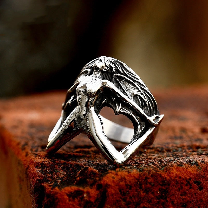 Mens Gothic Devil Ring Steel Retro Punk Statement Jewelry Durable Fashion Accessory Unique Design High Quality