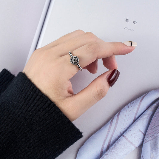 Adjustable Ring Set For Women Five Point Star Copper Electroplated Thai Silver Mix And Match Jewelry Stylish Everyday