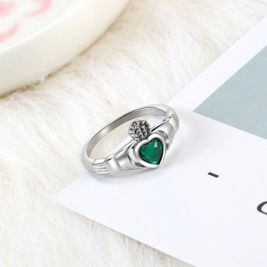 Womens Crown Ring With Emerald Zircon Stone Stainless Steel Hollow Fashion Jewelry For Her Elegant Daywear Rings