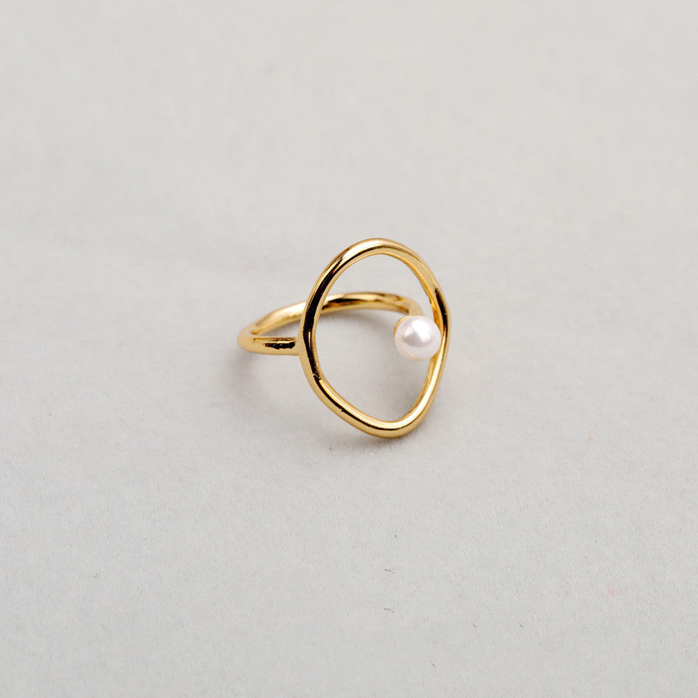 Womens Adjustable Gold Plated Ring Geometric Curve Design Textured Brass Fashion Jewelry Statement Piece Elite