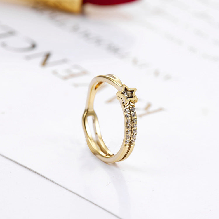 Womens Ring Five Points Star Diamond Inlay Titanium Steel Gold Plated Fashion Jewelry Elegant Sparkling Trendy