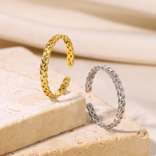 Women Adjustable Geometric Open Ring Copper Gold Finish