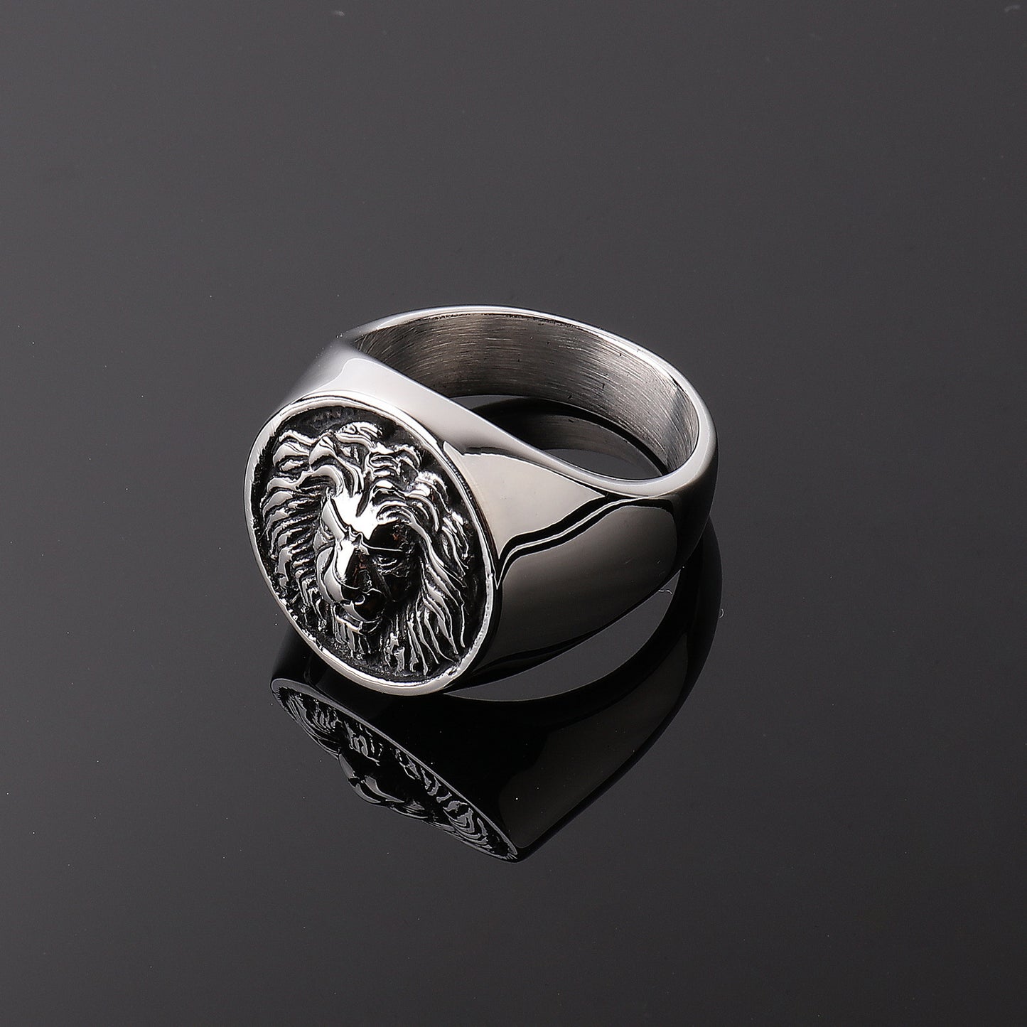 Men's Lion Head Ring Stainless Steel Polished Animal Zodiac Ring Fashion Ring for Men Lion Ring Steel Ring Gold Ring Retro Ring