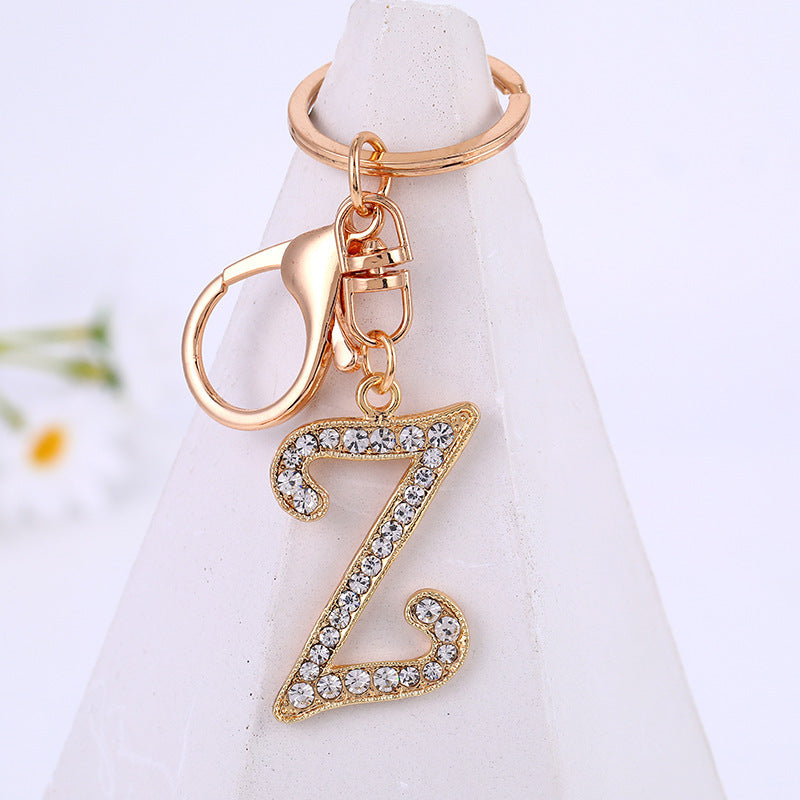 Personalized Initial Keychain With Diamond Inlay Letter Ring For Bags Cars Keys Durable Alloy Finish And Shine