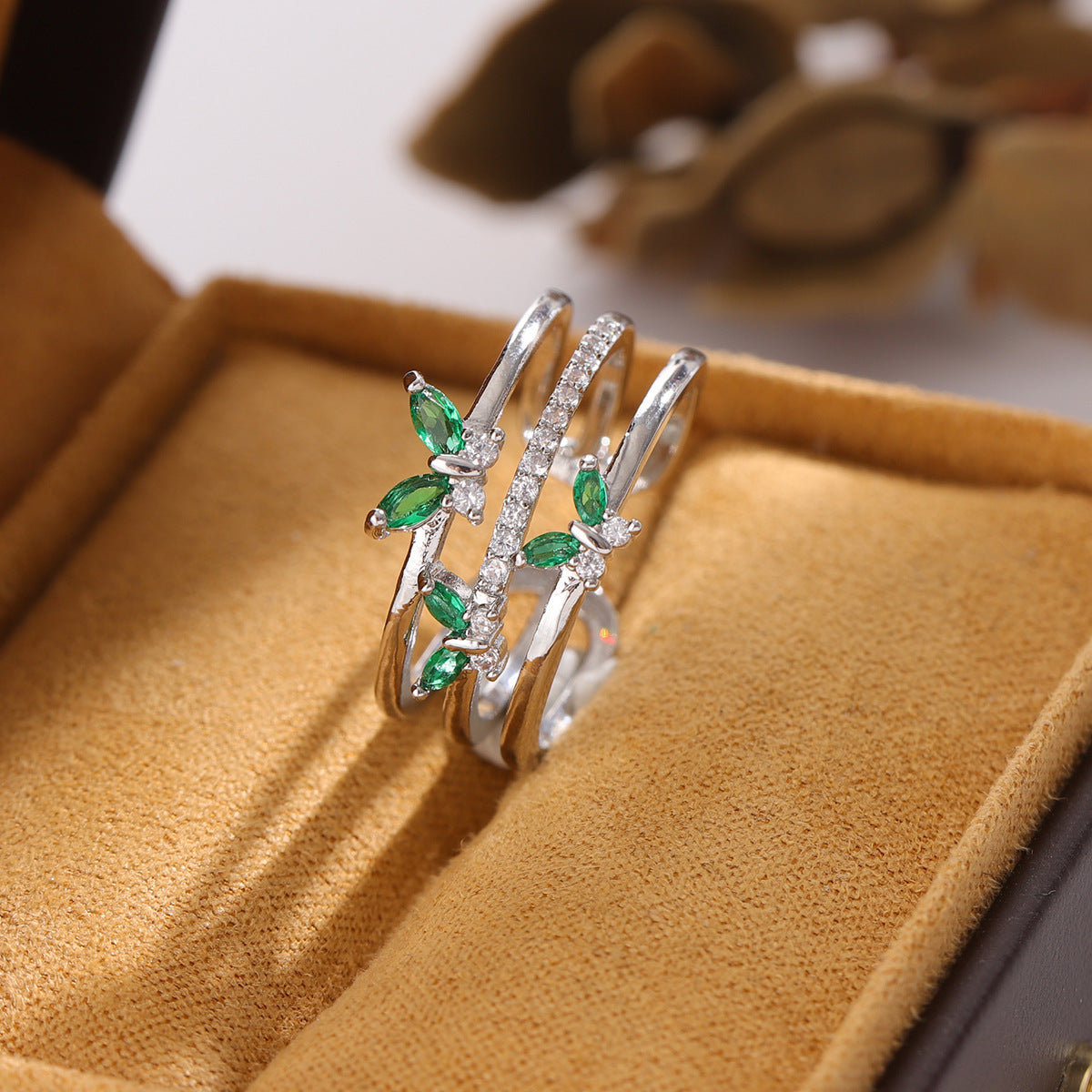 Green Wings Diamond Butterfly Ring For Women Adjustable