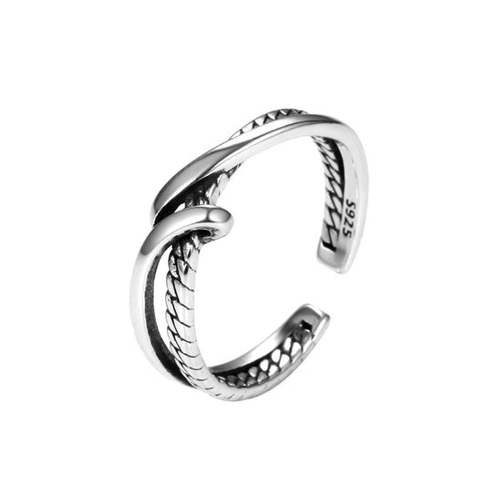 Womens 925 Sterling Silver Ring Geometric Design Vintage Style Simple Ring Niche Light Luxury Band Fine Crafts