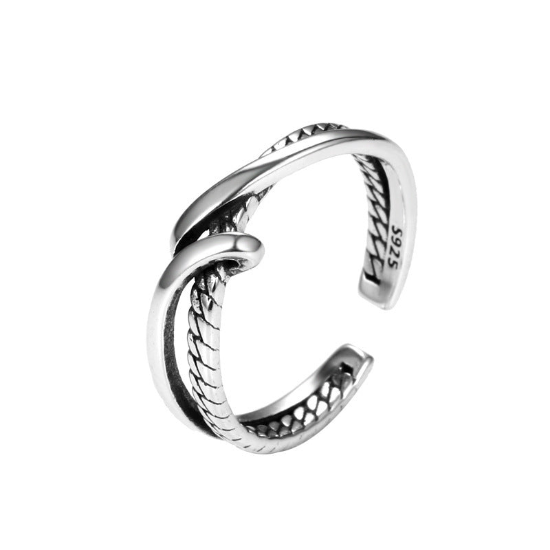 Womens 925 Sterling Silver Ring Geometric Design Vintage Style Simple Ring Niche Light Luxury Band Fine Crafts