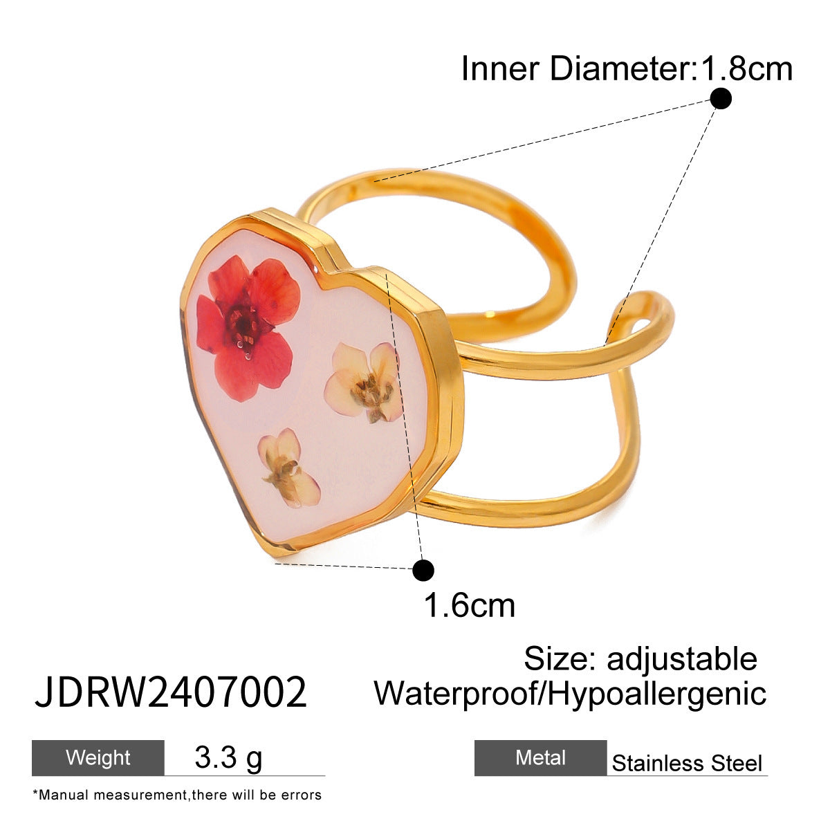 Women's Stainless Steel Flower Ring Adjustable Opening Electroplated Durable Fashion Jewelry Accessory For Her