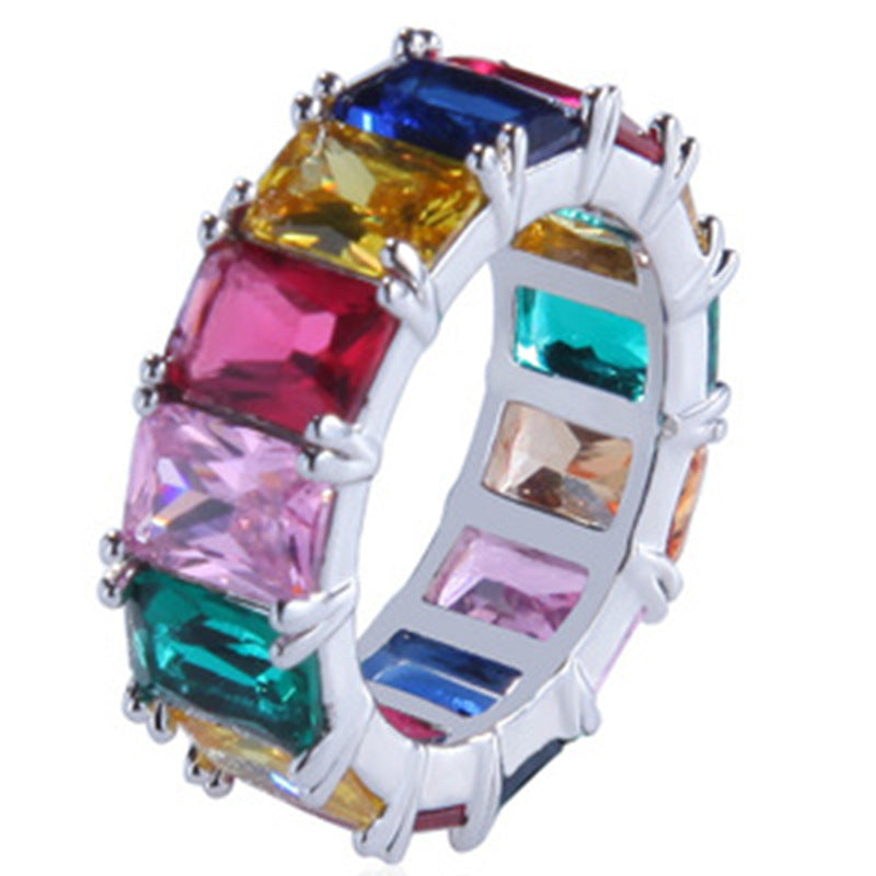 Iridescent Zircon Ring Shape Micro Set Geometric Design Alloy Hip Hop Jewelry Geometric Statement Elegant Chic