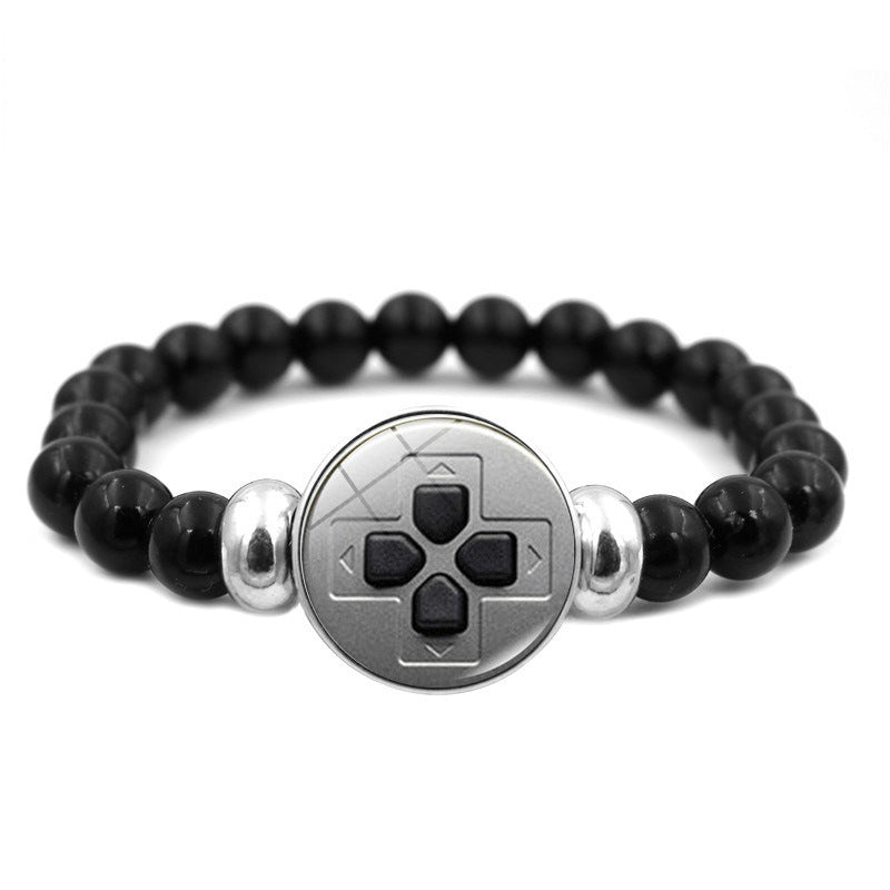 Unisex Faux Leather Bracelet With Game Controller Graphic Button Pattern And Beadwork Design With 18mm Pendant
