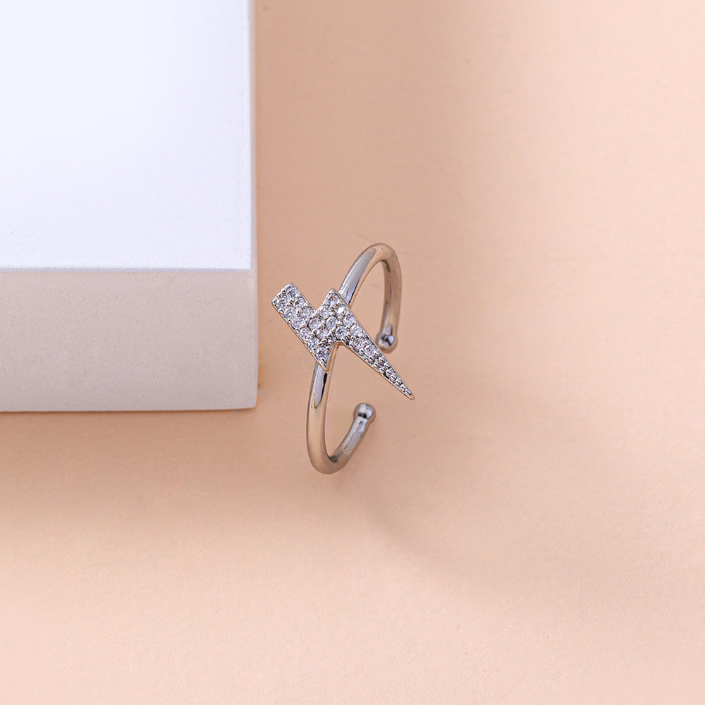 Geometric Zircon Copper Ring Lightning Design for Women Fashion Jewelry Trendy Everyday Wear for Any Occasions