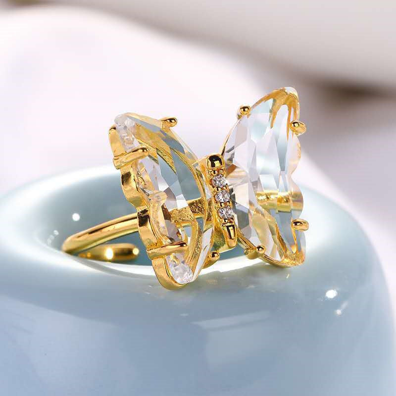 Womens Butterfly Ring With Rhinestone Inlaid Zinc Alloy Constellation Jewelry For Her Elegant Jewelry Gift For Ladies