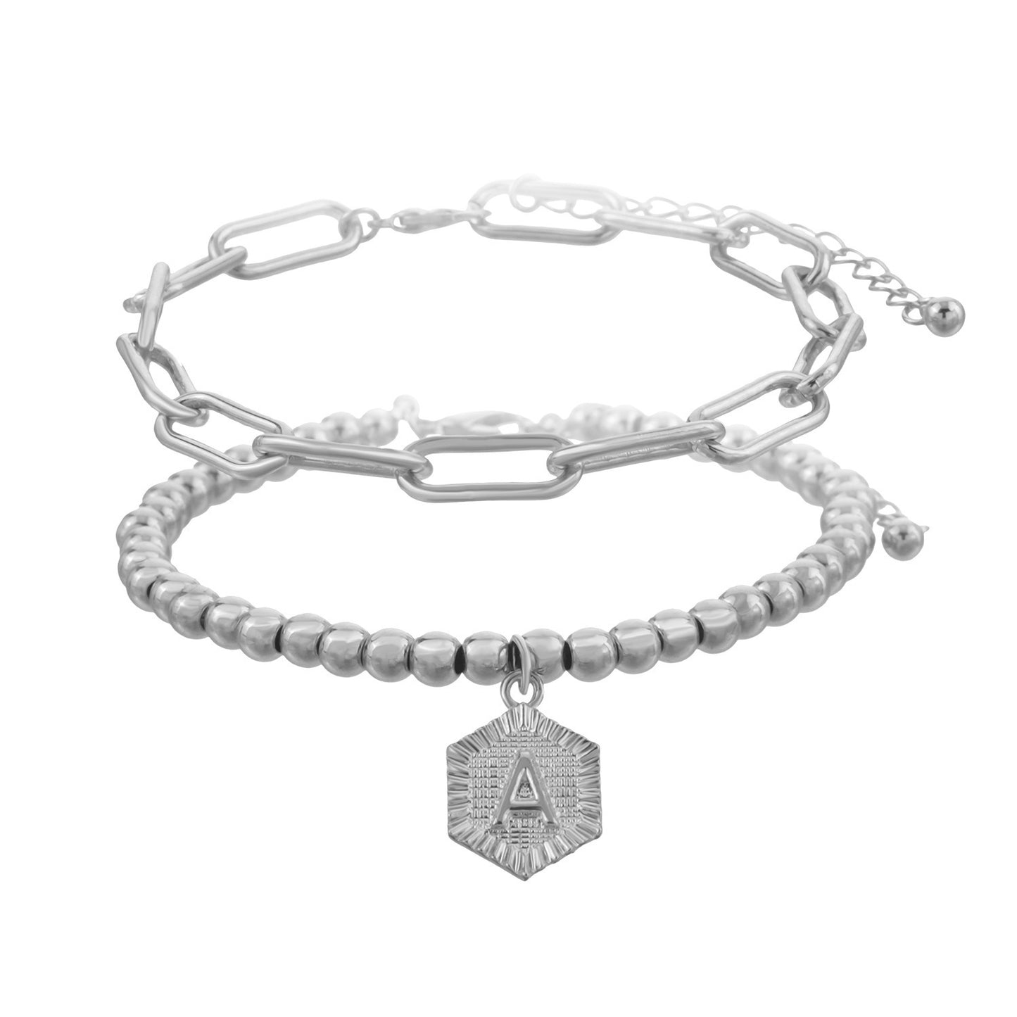 Womens Double Layer Round Bead Bracelet Electroplated Alloy Fashion Jewelry Letter Number Text Design European