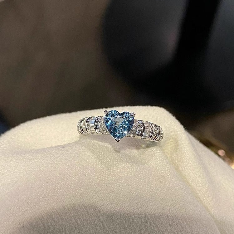 Womens Adjustable Copper Ring With Aquamarine Heart Shape And Simulated Diamond Accent Jewelry Great Gift Idea