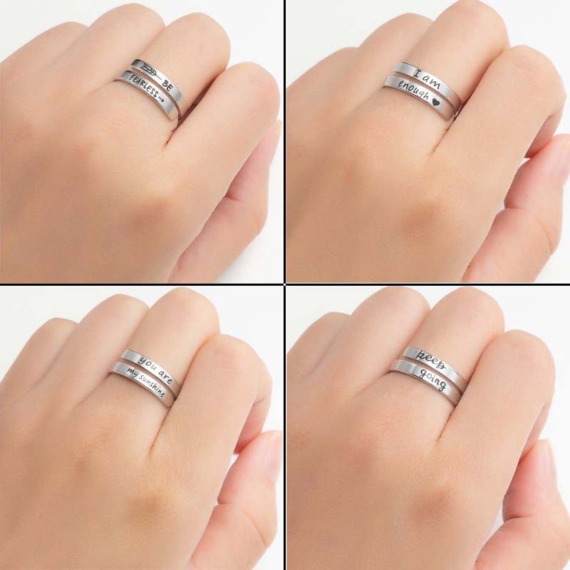 Unisex Stainless Steel Ring Retro Double Ring Adjustable Letter Ring Personality Image Metallic Design Fashion