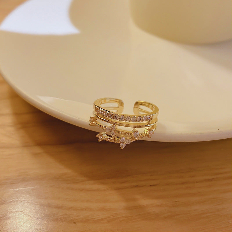 Womens Adjustable Gold Ring With Cubic Zirconia Elegant Copper Ring Durable Everyday Wear For Daily Wear Gifts