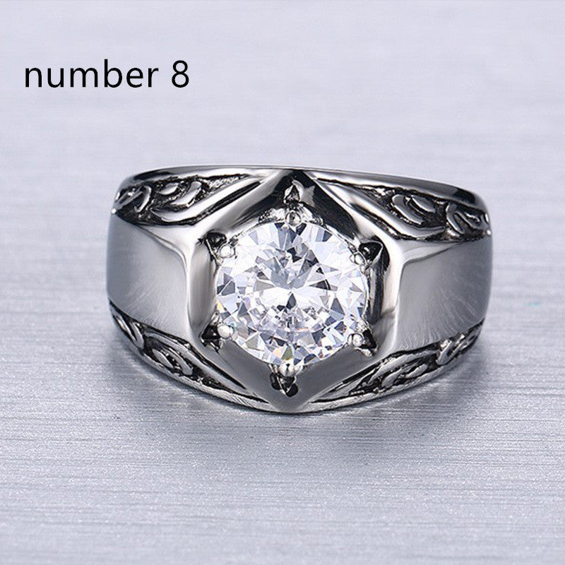 Mens Stainless Steel Ring With Zircon Stone Trendy Hip Hop Ring Vintage Geometry Jewelry For Everyday Wear Now