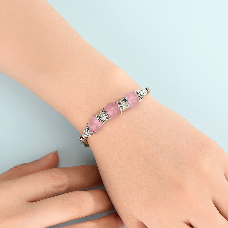 Womens Bohemian Flower Design Beaded Bracelet Electroplated Fashion Jewelry Delicate Floral Accessory DailyUse