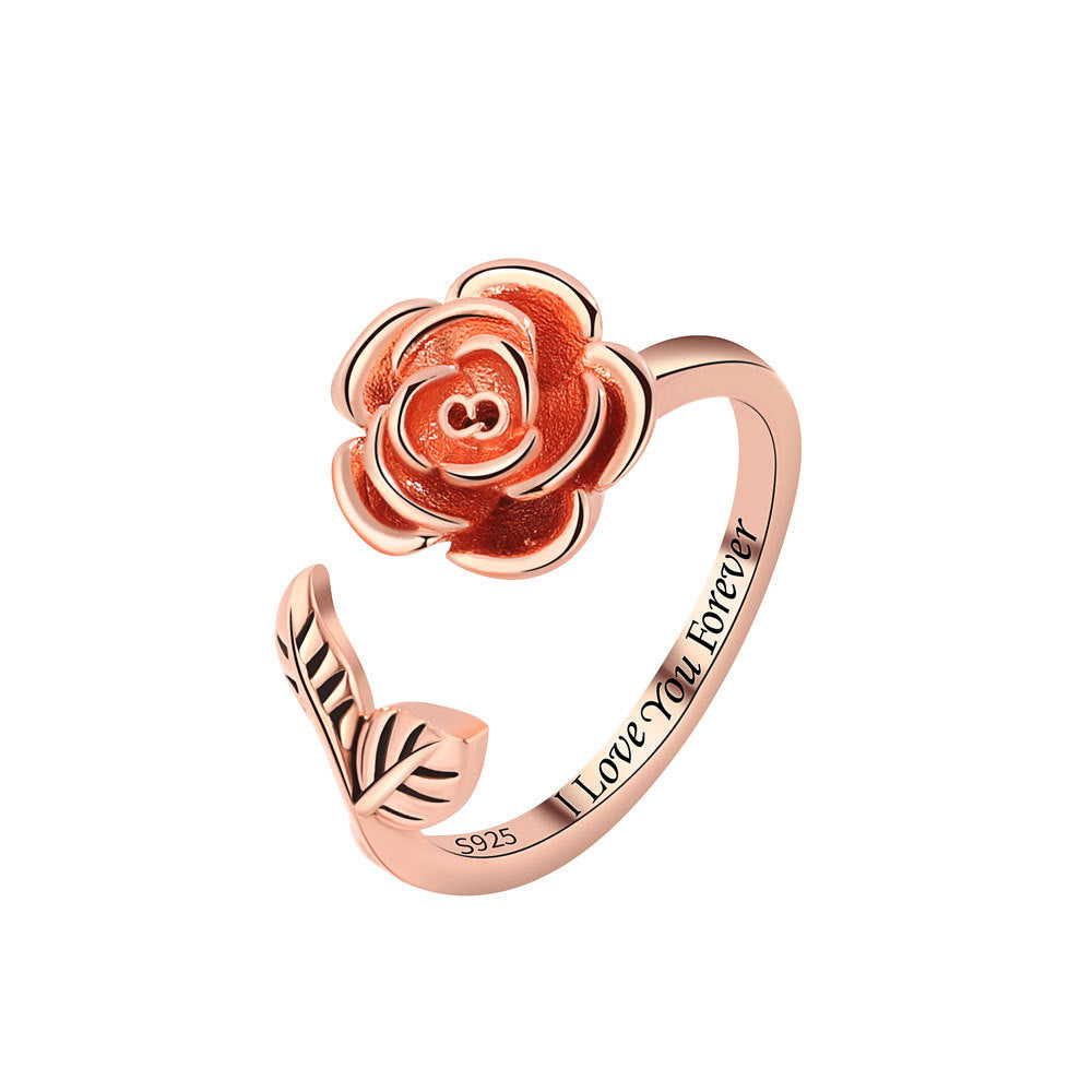 Rose Flower Zircon Spinning Ring Adjustable Copper Electroplated Fashion Jewelry For Women Accessory Gift Idea