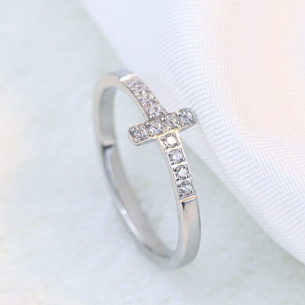Simple Style Diamond Cross Ring Titanium Steel For Women Vintage Look Elegant Timeless Jewelry For Women Rings