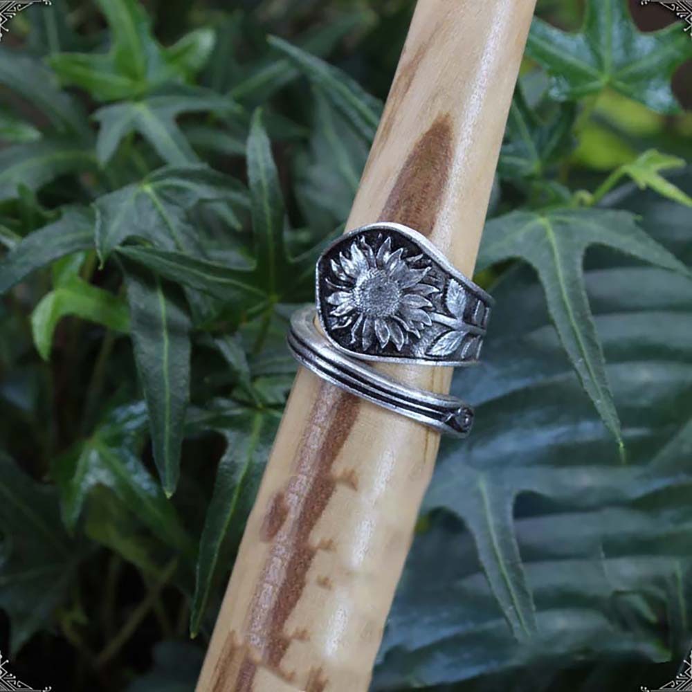 Women Sunflower Ring Adjustable Opening Geometric Silver Alloy Ring Vintage Floral Style For Women Daily Style