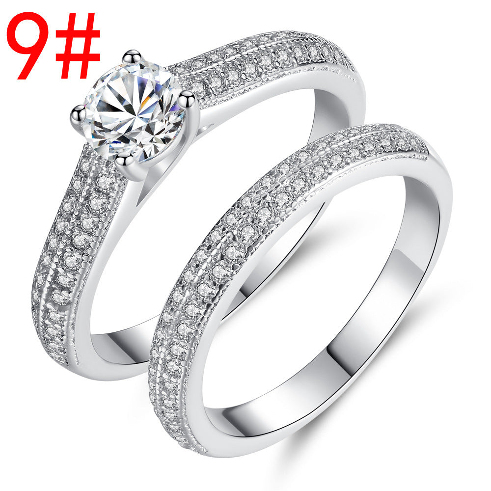 Couples Zircon Ring Four Prong Micro Inlaid Geometric Electroplated Metal Promise Engagement Anniversary Gift Ring