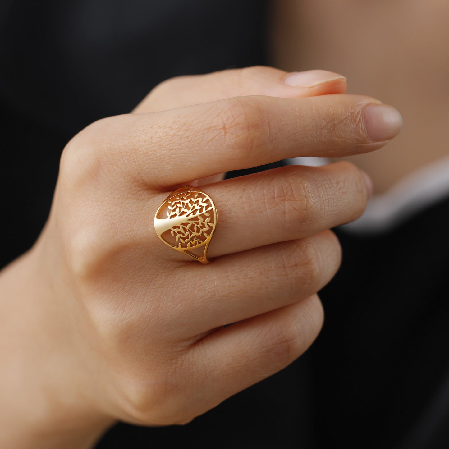 Unisex Stainless Steel Tree Ring With Hollow Cut European Retro Style Titanium Finish Jewelry Size 7 8 9 10 11