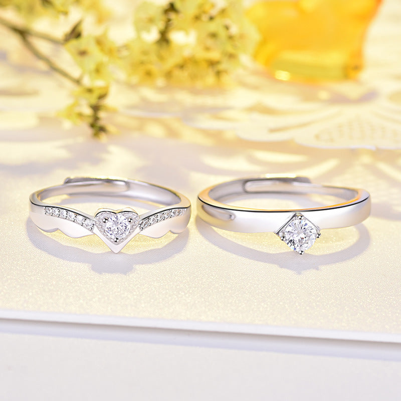 Couple Rings For Women And Men Silver Adjustable Promise Ring Geometric Bands European American Design Glamour