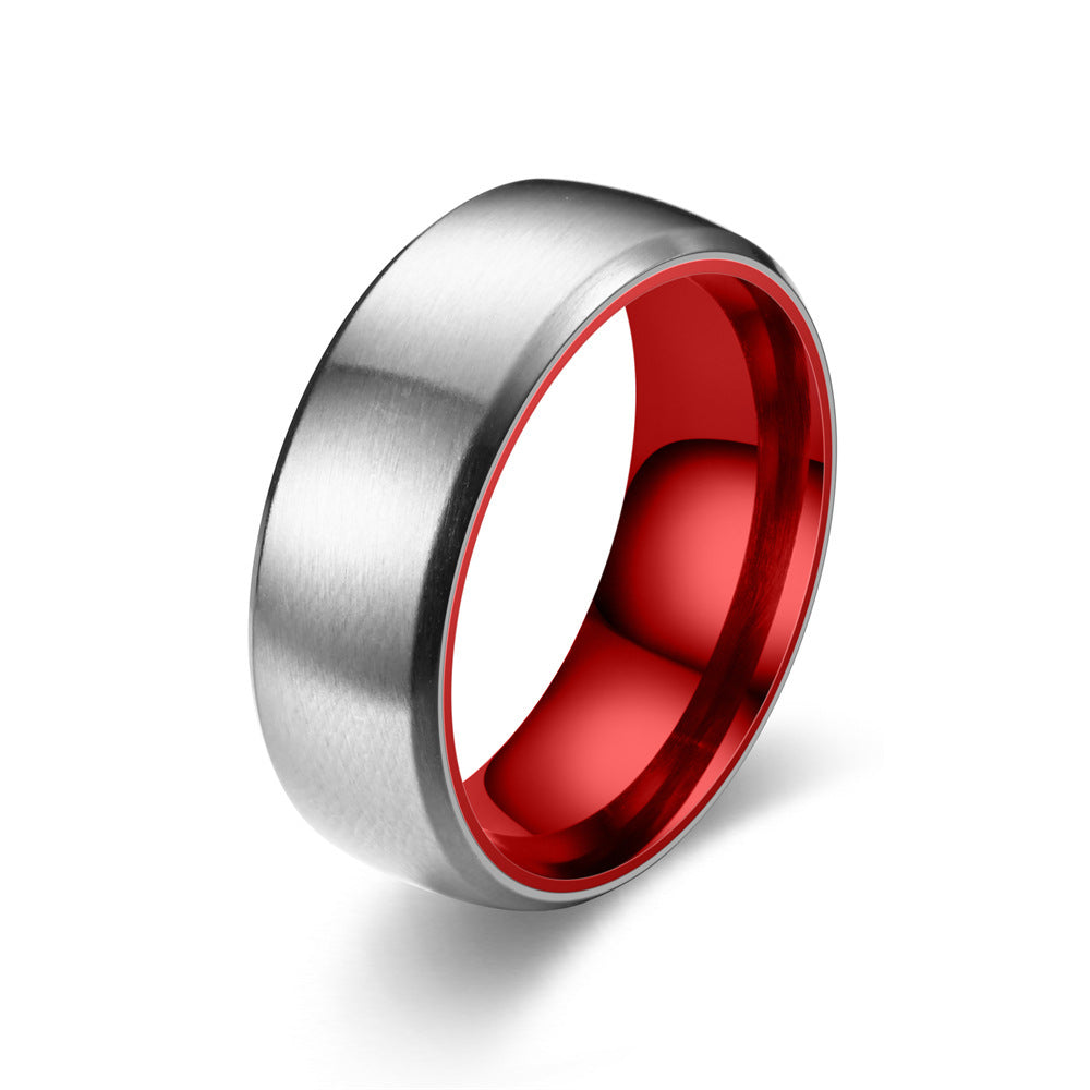 Two Tone Matte Ring Unisex Stainless Steel 8mm Color Red Black Green Purple for Couples Everyday Wear Gift Idea