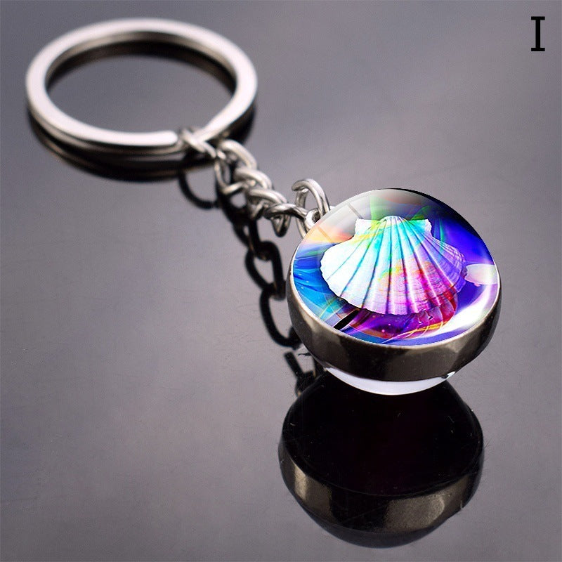 Double Sided Glass Ball Key Ring With Turtle Charm Time Gem