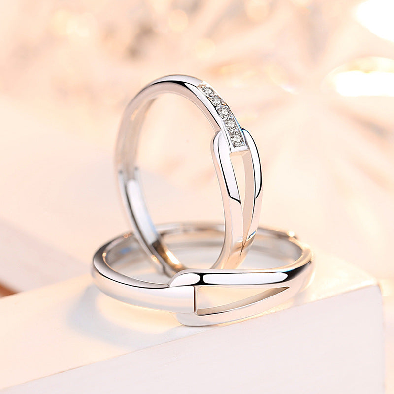 Couple Rings Simple Inlaid Diamonds Anniversary Gift